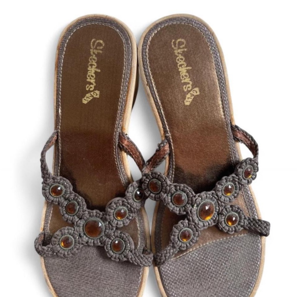 Skechers Cali Women’s  Brown Beaded Slide Sandals